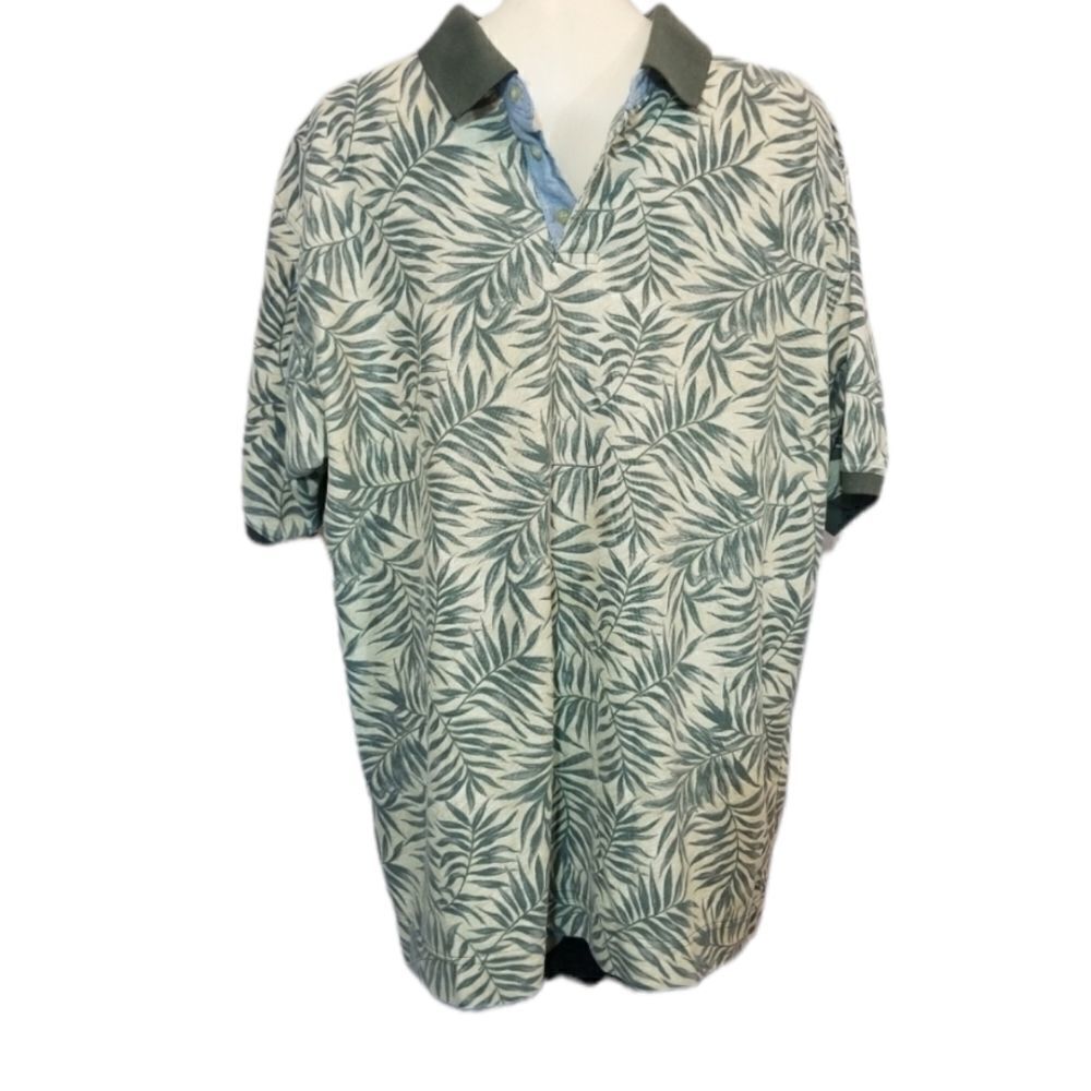 VTG Bugle Boy Green Palm Patterned Polo Size XL